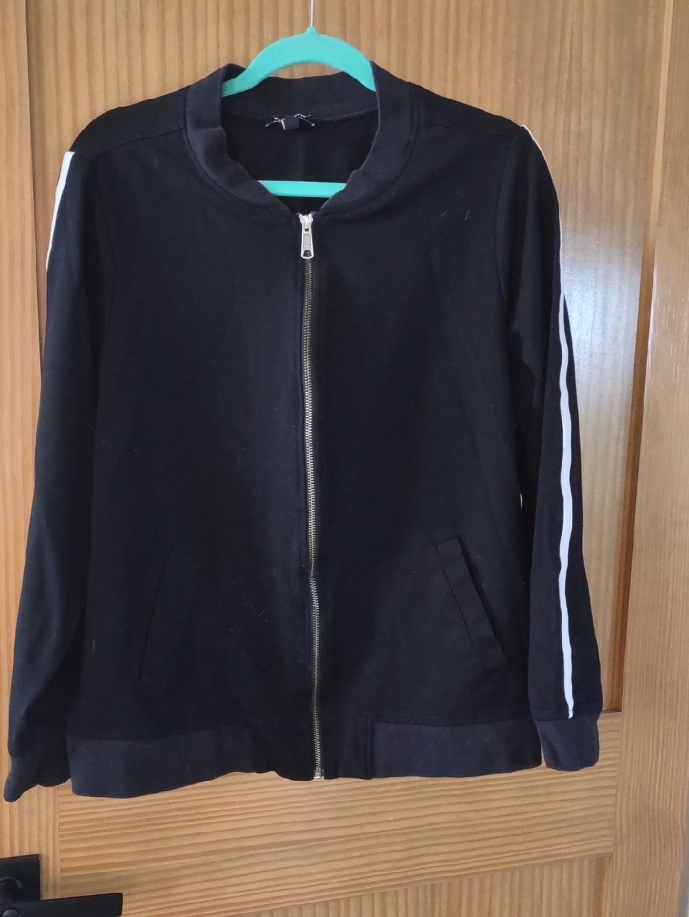 2X Torrid Black Bomber Jacket with White Sleeve Stripes